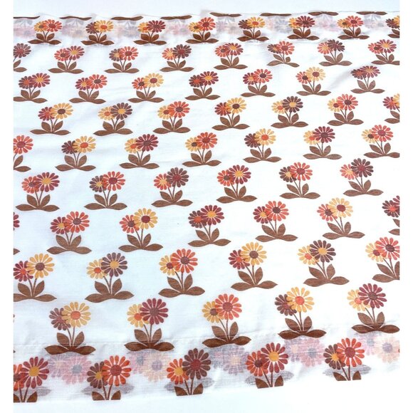 Vintage 70s sheer curtain, green, orange, and brown daisy flower, for one panel - Picture 8 of 10